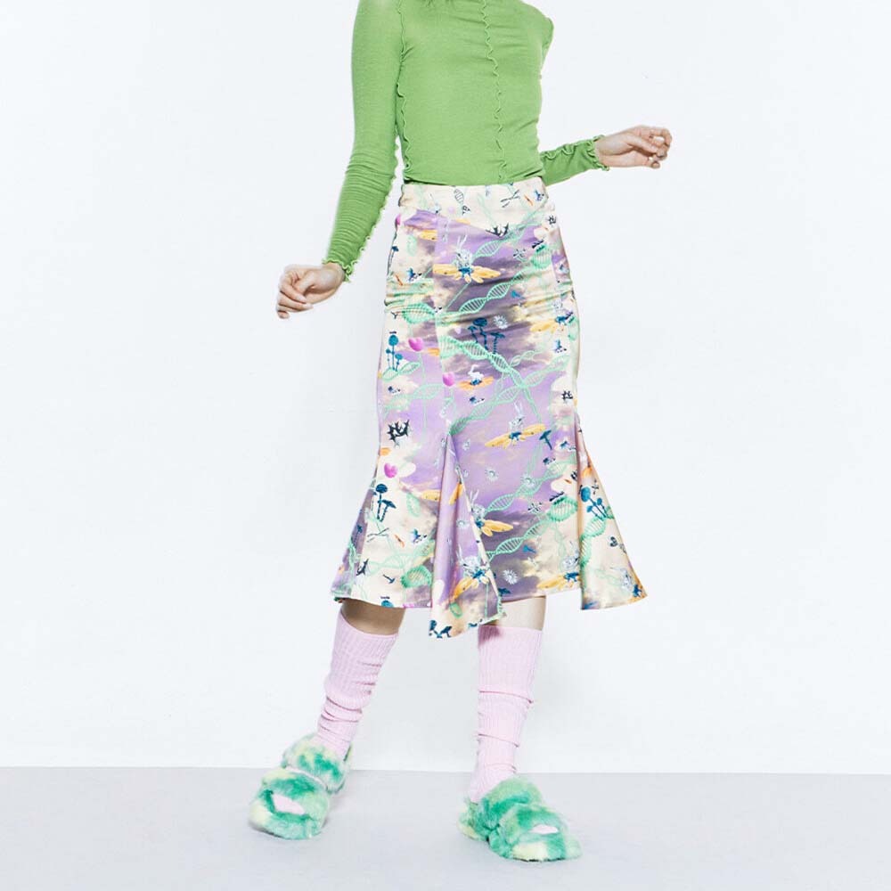 ECOGRAM 에코그램 [비건타이거] 브이컷 미디 스커트 라이트퍼플 fashion