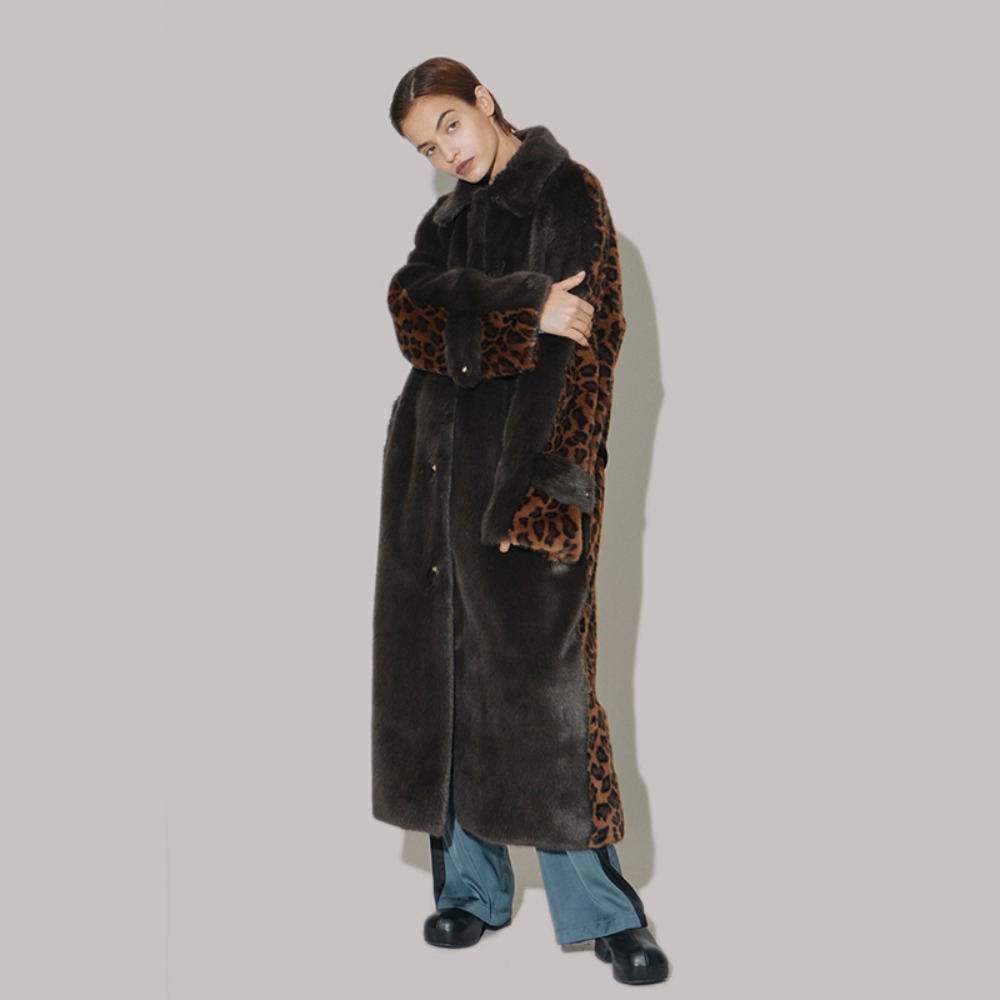 ECOGRAM 에코그램 [비건타이거] 브라운 레오파드 에코퍼 코트 fashion
