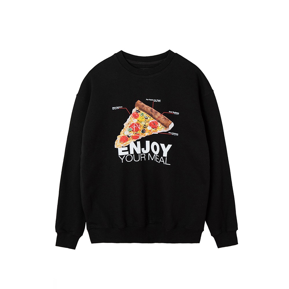 ECOGRAM 에코그램 [홀리넘버세븐]엔조이유어밀 피자 캠페인 맨투맨_블랙 fashion