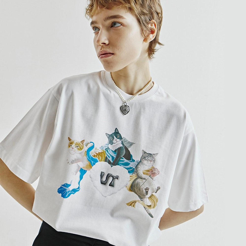 ECOGRAM 에코그램 [비건타이거]고양이 반팔 티셔츠_화이트 fashion