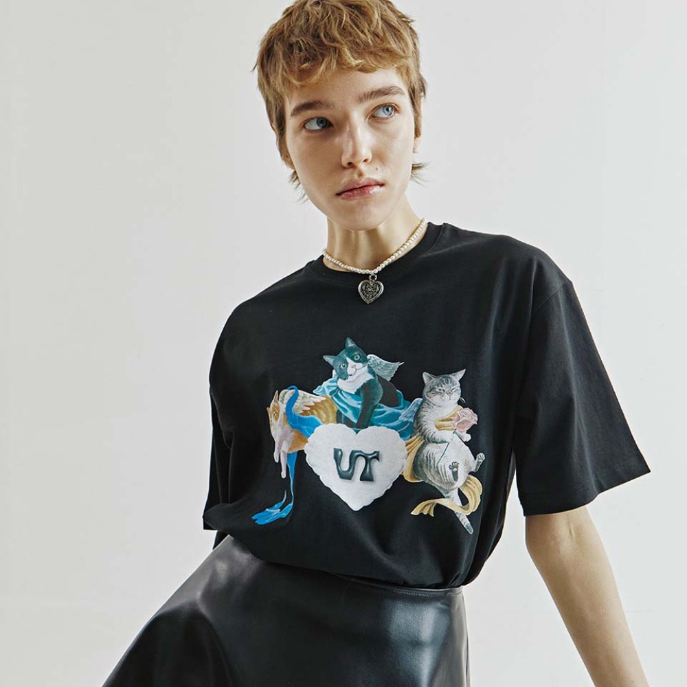 [비건타이거]고양이 반팔 티셔츠_블랙 fashion