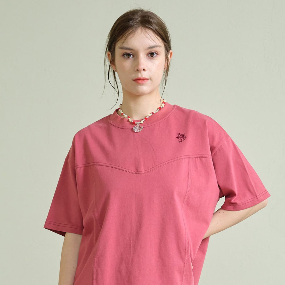 ECOGRAM 에코그램 [바이브린] 스티치 배색 바이오 티셔츠_브릭 핑크 fashion