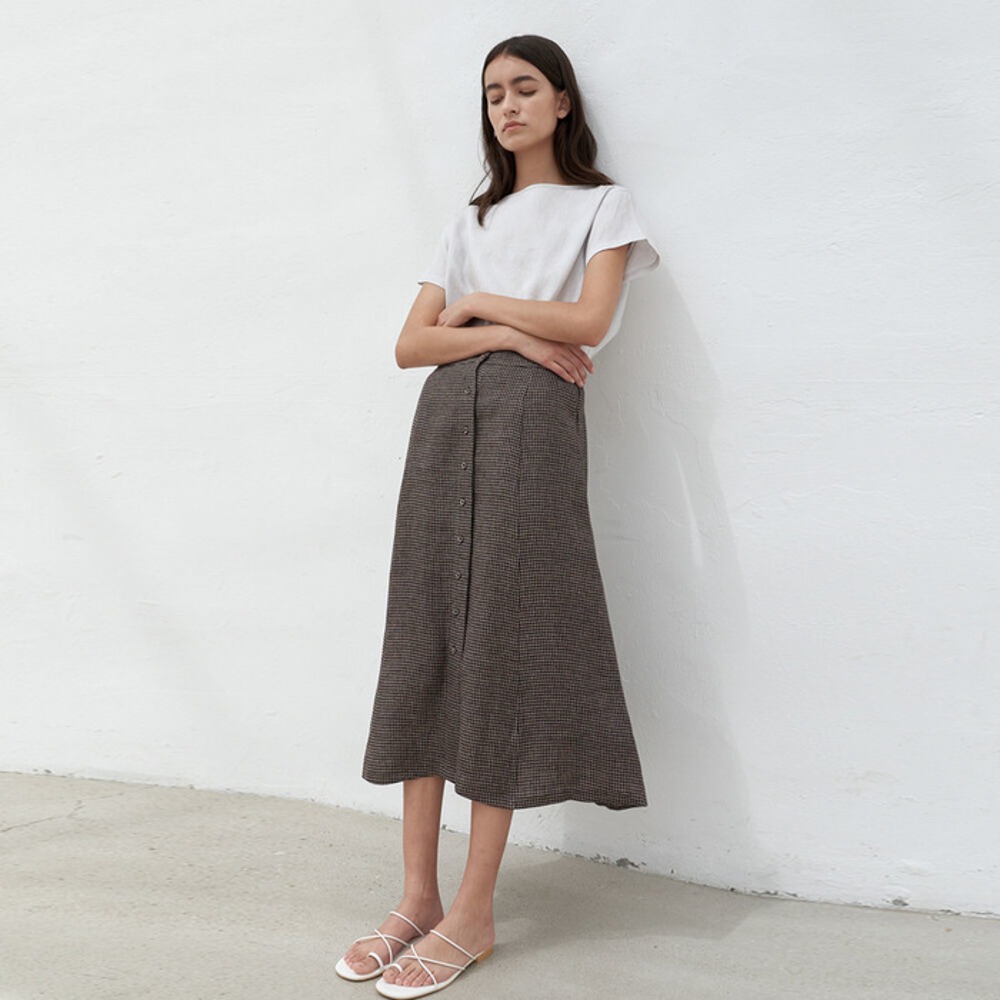 [아유] linen button skirt-check fashion