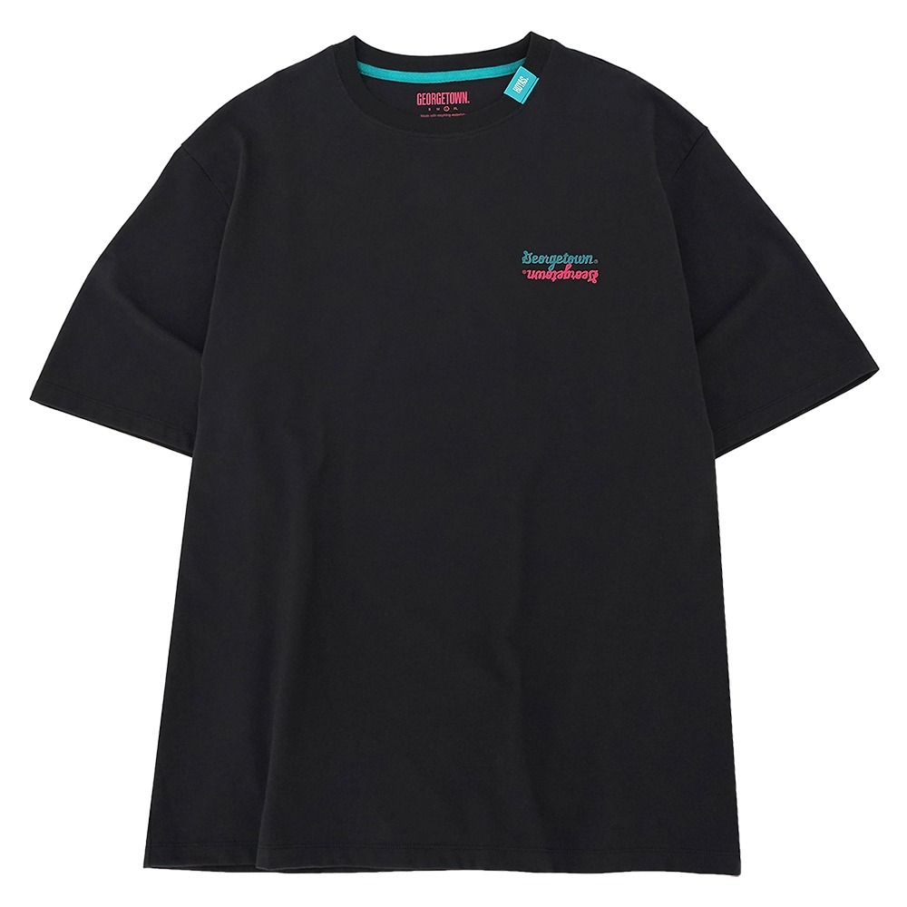 ECOGRAM 에코그램 [조지타운] 그린넥 로고 반팔 티셔츠 블랙 fashion