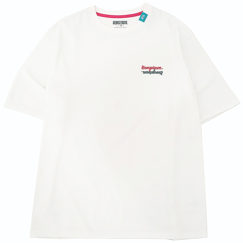 ECOGRAM 에코그램 [조지타운] 핑크넥 로고 반팔 티셔츠 아이보리 fashion